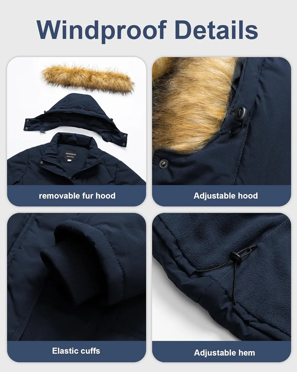 CREATMO US Women's Plus Size Puffer Jacket Waterproof Winter Coats Fleece Lined Detachable Fur Hood Available in 1X To 5X