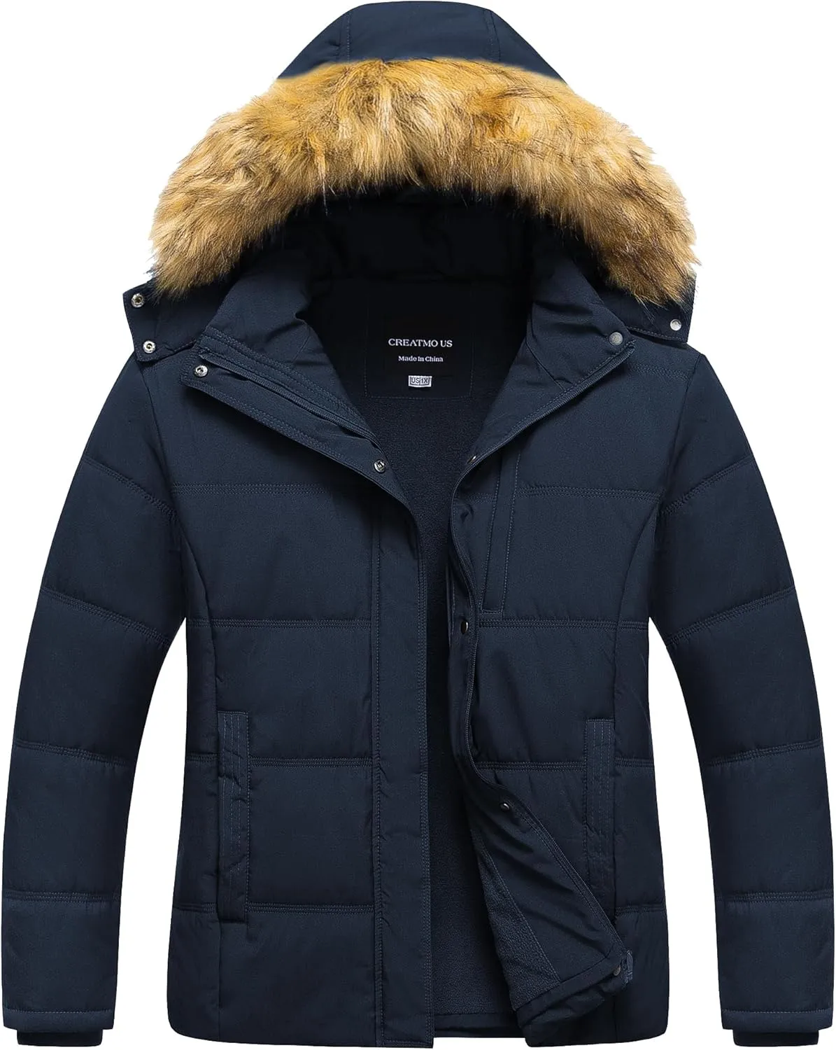 CREATMO US Women's Plus Size Puffer Jacket Waterproof Winter Coats Fleece Lined Detachable Fur Hood Available in 1X To 5X