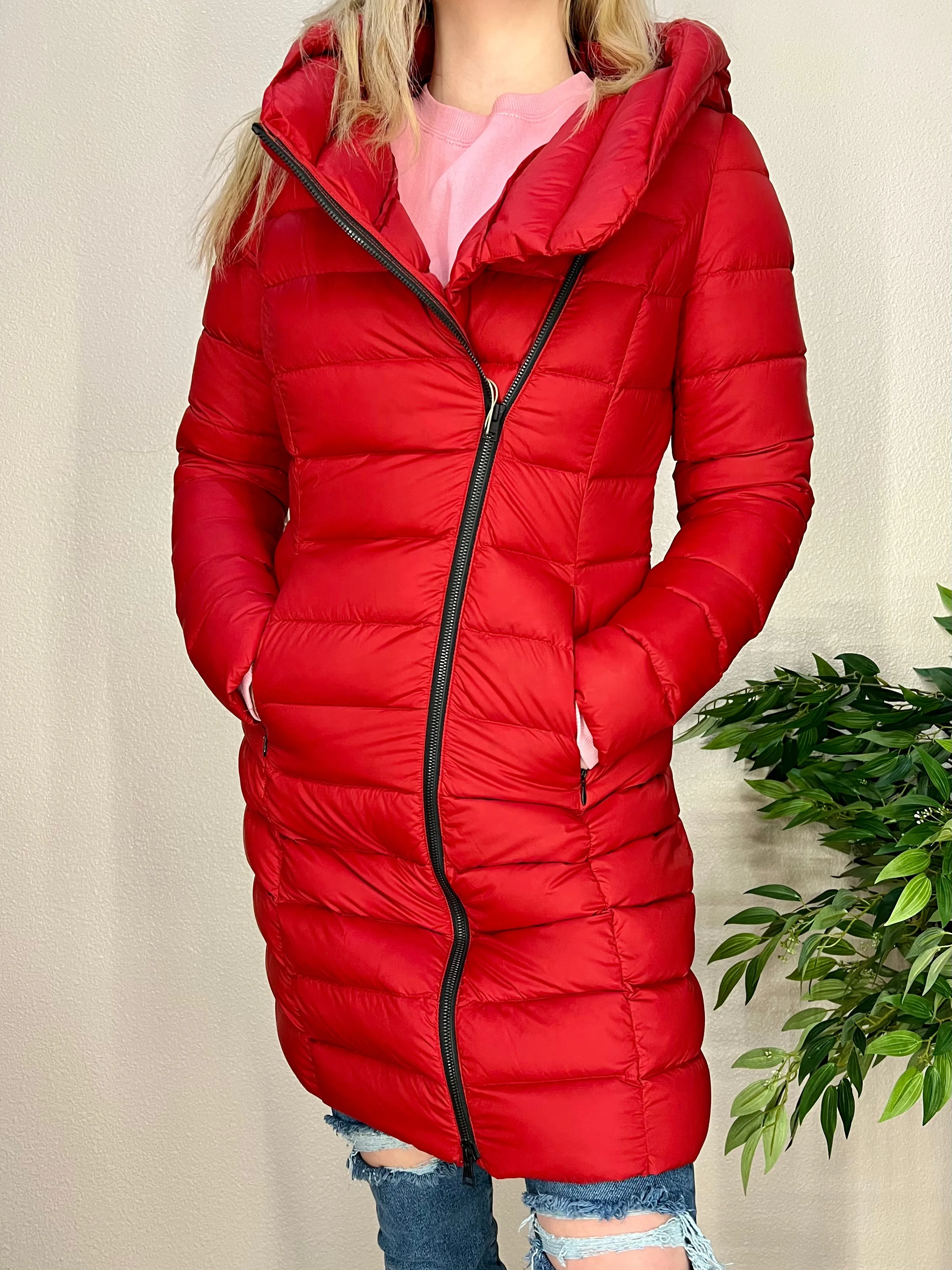 Crimson Red Down Puffy Coat