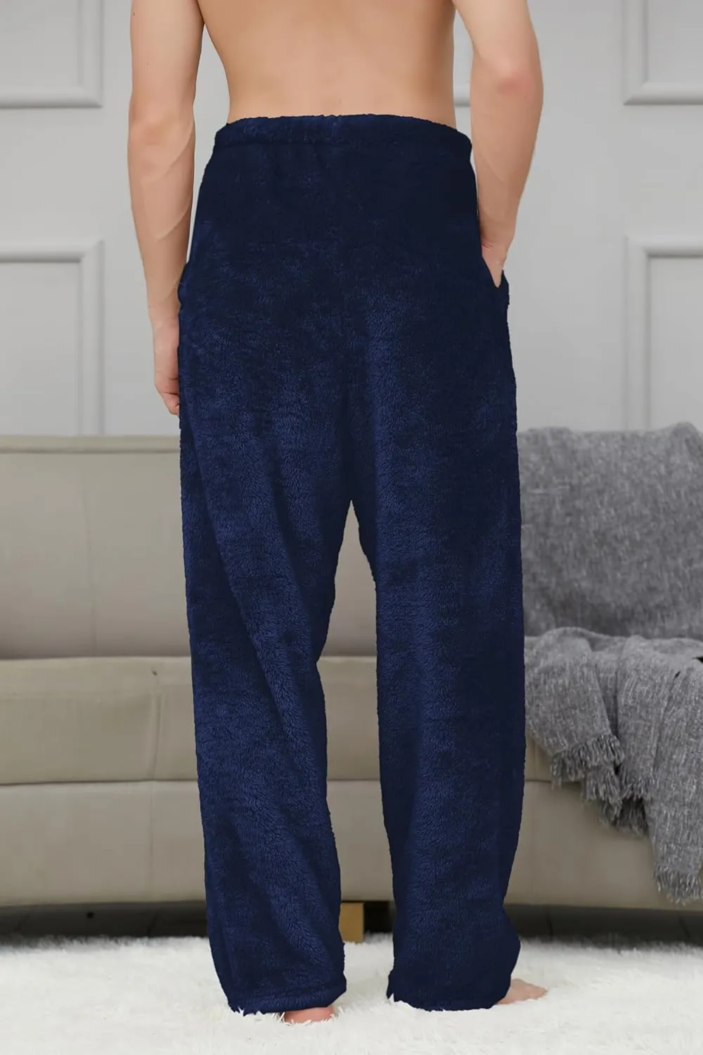 Cromoncent Men's Plush Warm Pajama Pants, Winter Cozy Fleece Lounge Sleepwear Pj Bottoms