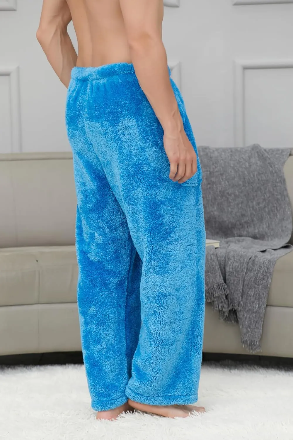 Cromoncent Men's Plush Warm Pajama Pants, Winter Cozy Fleece Lounge Sleepwear Pj Bottoms