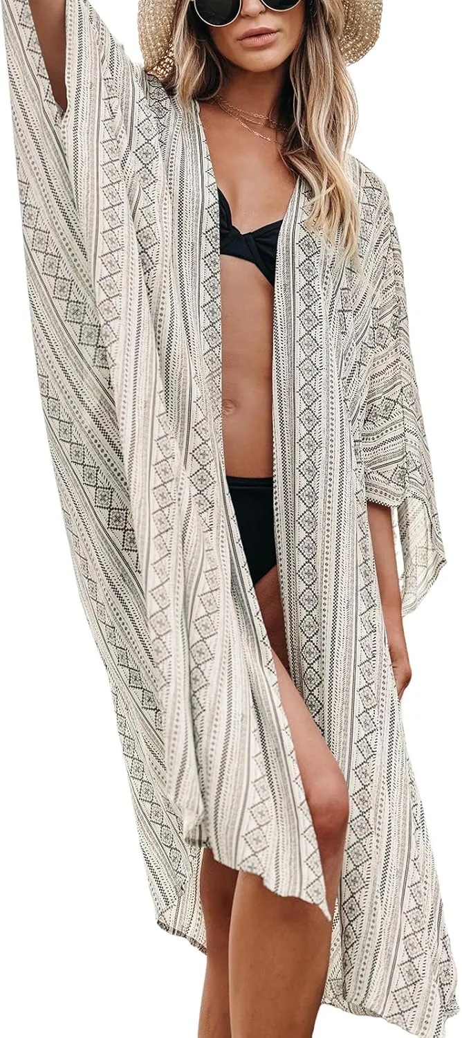 CUPSHE Women Kimono Cover Up Open Front Midi Cardigans Bathing Suit Coverup