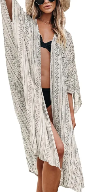 CUPSHE Women Kimono Cover Up Open Front Midi Cardigans Bathing Suit Coverup
