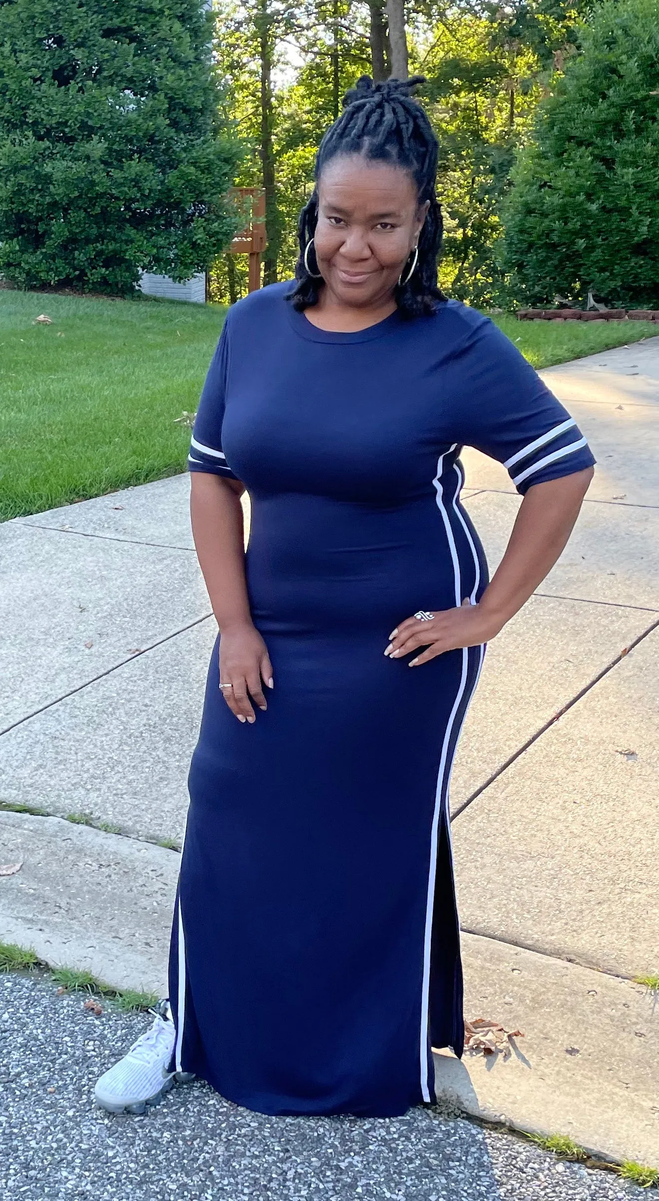 Curvy Plus Striped Jersey Maxi Dress