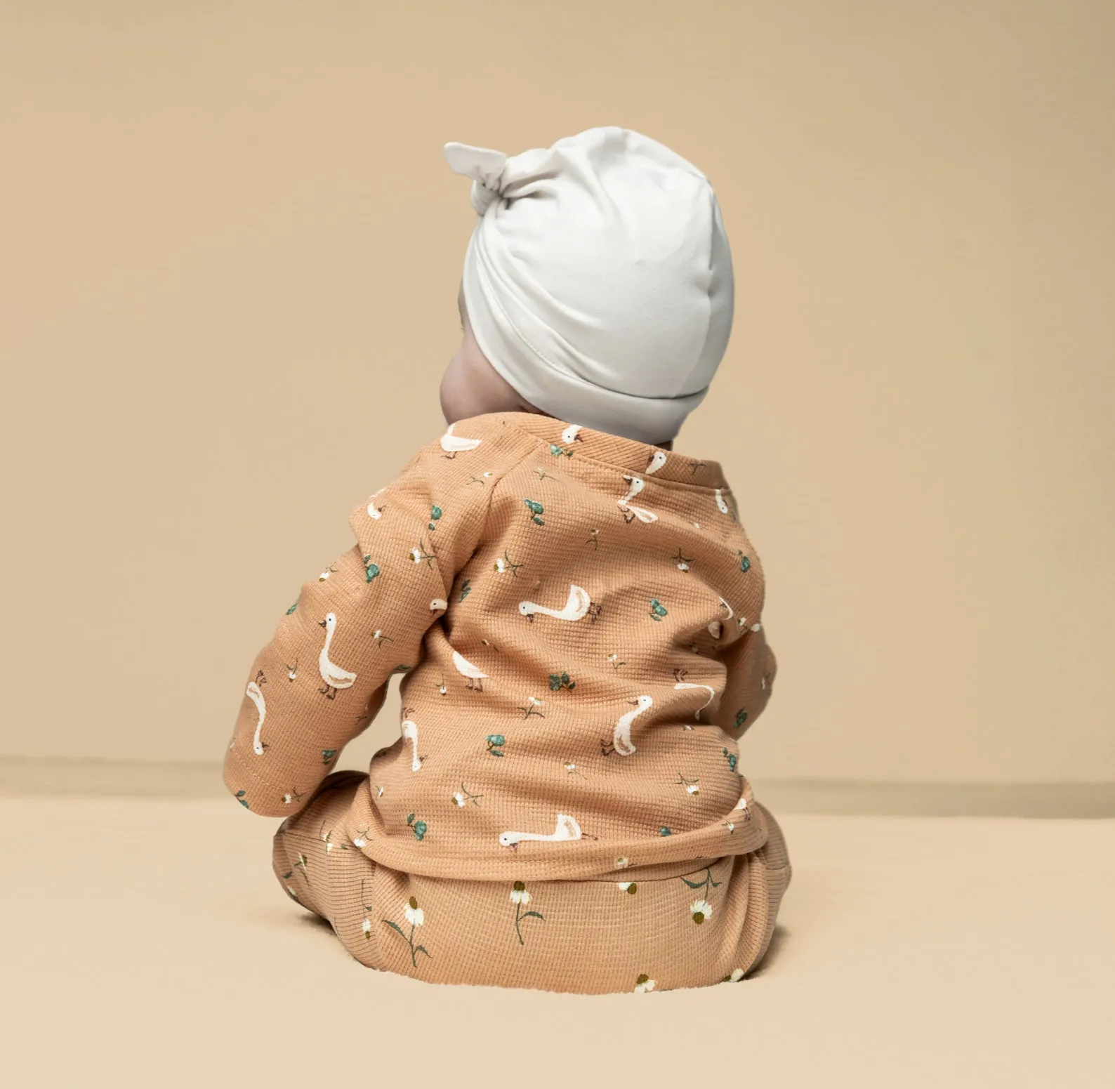 Cute Daisies Cotton Waffle Jersey in Dusky Salmon