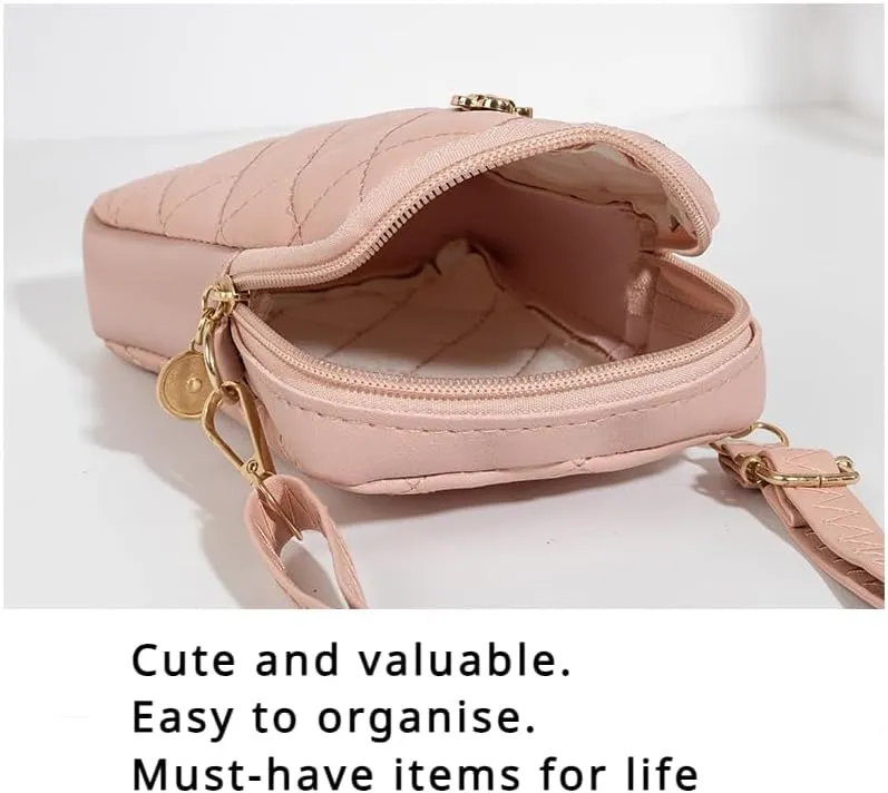Cute Quilted Phone Crossbody Shoulder Purse with Exquisite Stitching Comfortable PU Leather Cellphone Wallet Bag
