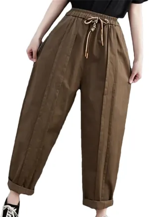 Disimlarl Women Casual Harem Pants Solid Comfortable Pants High Waist Trousers Elastic Waist Loose Pant