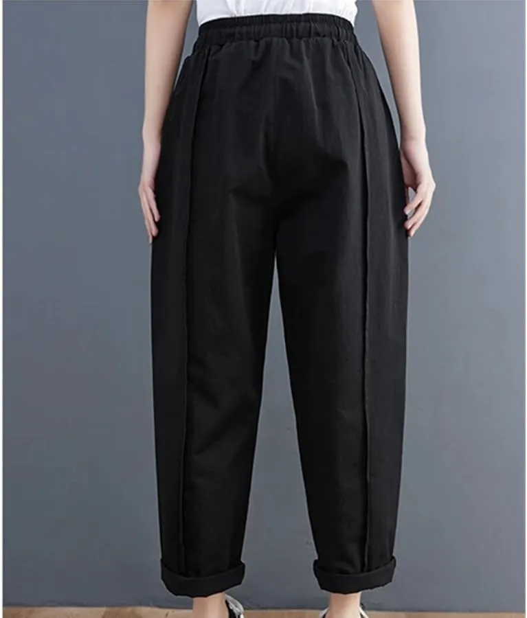 Disimlarl Women Casual Harem Pants Solid Comfortable Pants High Waist Trousers Elastic Waist Loose Pant