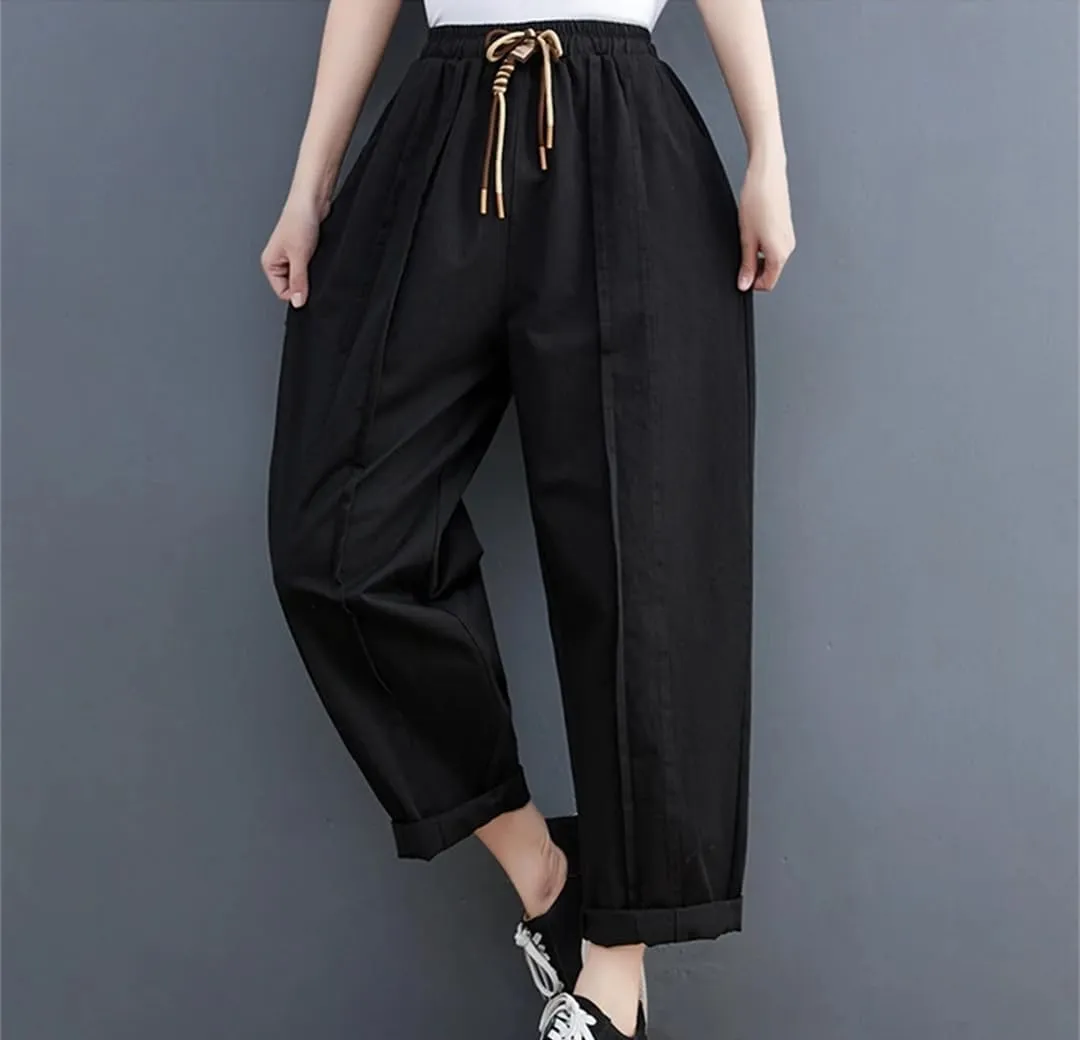 Disimlarl Women Casual Harem Pants Solid Comfortable Pants High Waist Trousers Elastic Waist Loose Pant
