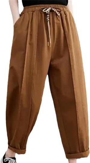 Disimlarl Women Casual Harem Pants Solid Comfortable Pants High Waist Trousers Elastic Waist Loose Pant