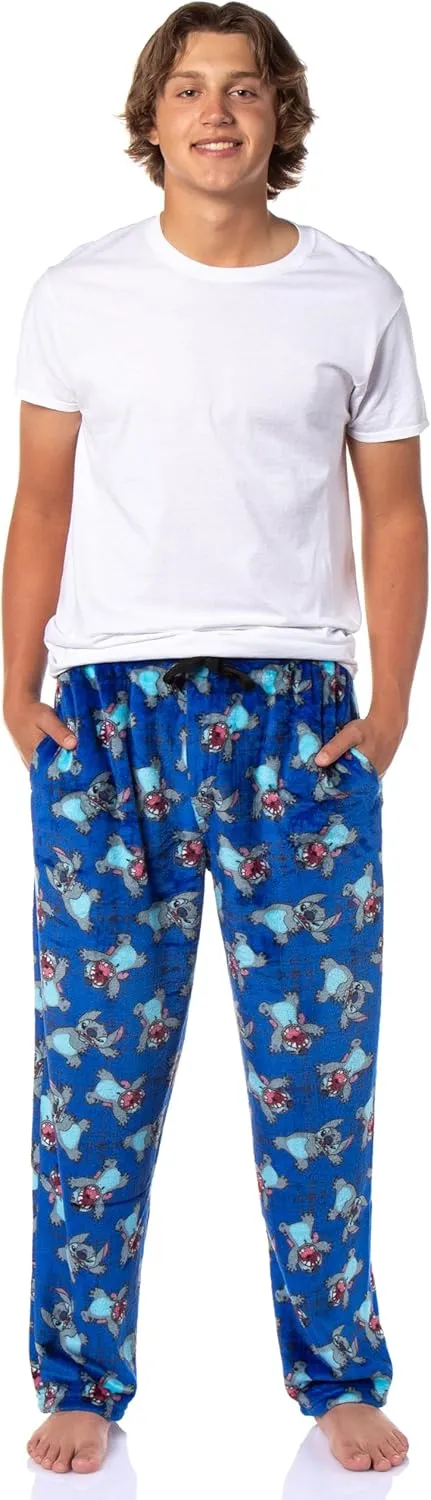 Disney Pajamas Stitch Scaring Poses Pajama Pants for Men  Cozy Plush Fleece All-Over Print Lounge Pants