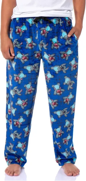 Disney Pajamas Stitch Scaring Poses Pajama Pants for Men  Cozy Plush Fleece All-Over Print Lounge Pants