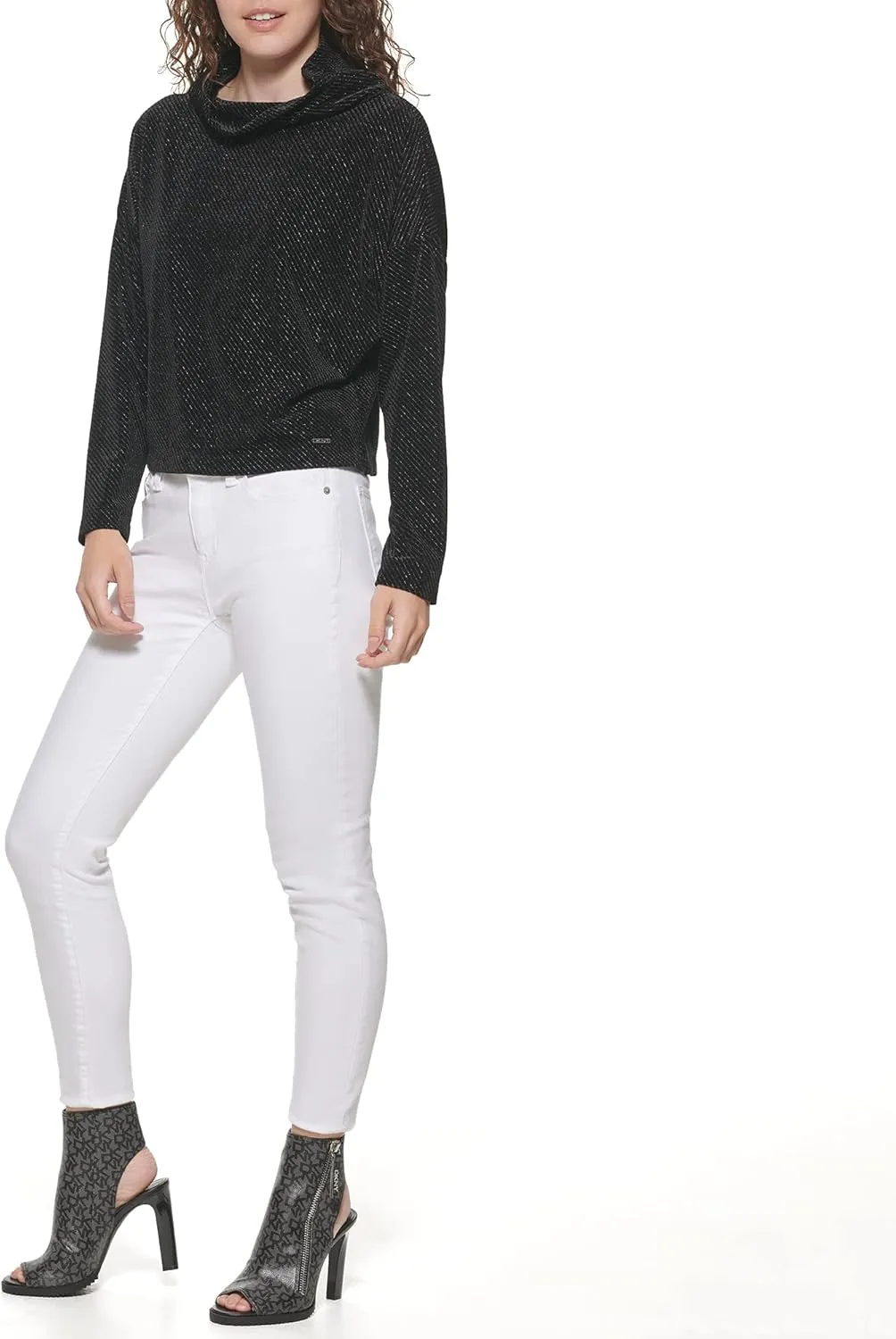 DKNY Women's Hoodie Mock Neck Cozy Sportswear Top