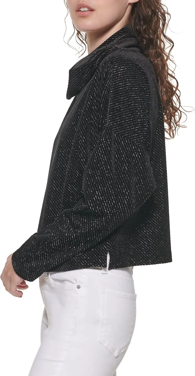 DKNY Women's Hoodie Mock Neck Cozy Sportswear Top