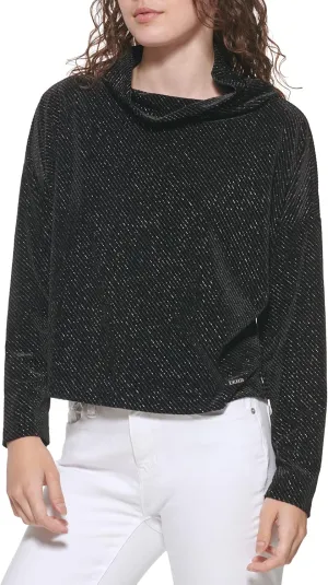 DKNY Women's Hoodie Mock Neck Cozy Sportswear Top