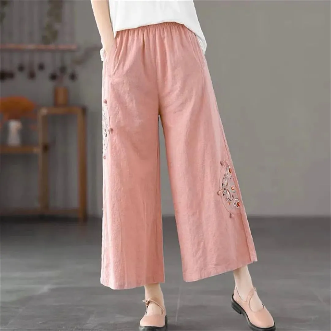 Dndrdhfb Women's High-Waisted Wide-Leg Pants Thin Elastic Band Harem Pants Casual Straight Pants