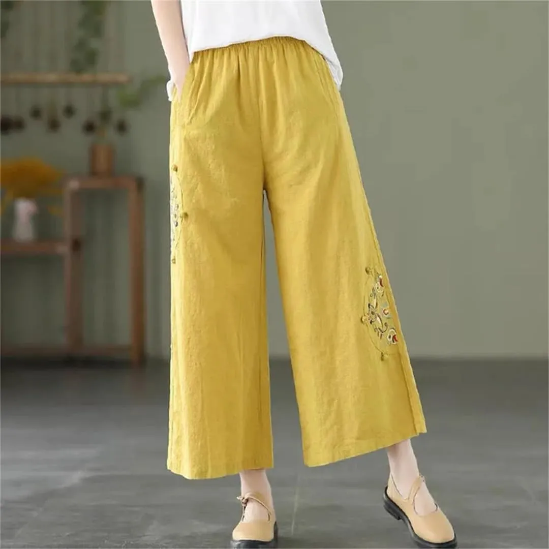 Dndrdhfb Women's High-Waisted Wide-Leg Pants Thin Elastic Band Harem Pants Casual Straight Pants