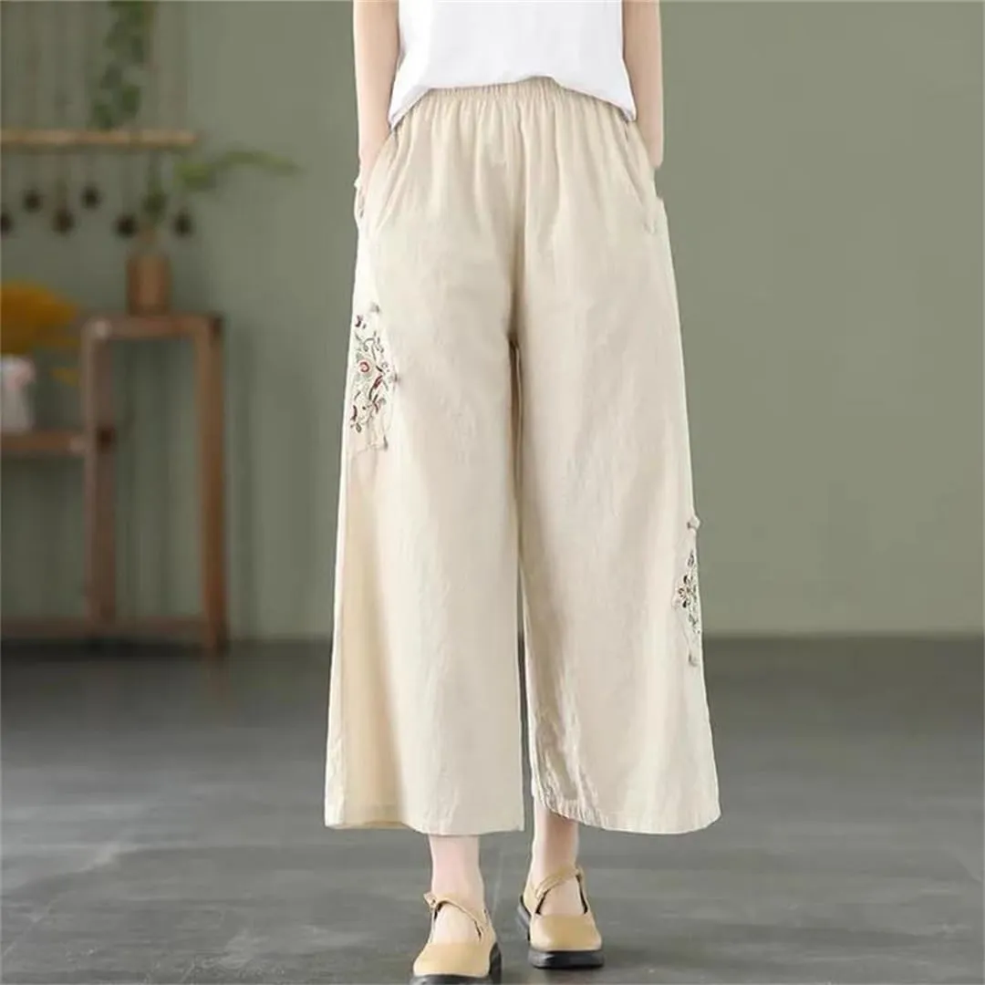 Dndrdhfb Women's High-Waisted Wide-Leg Pants Thin Elastic Band Harem Pants Casual Straight Pants