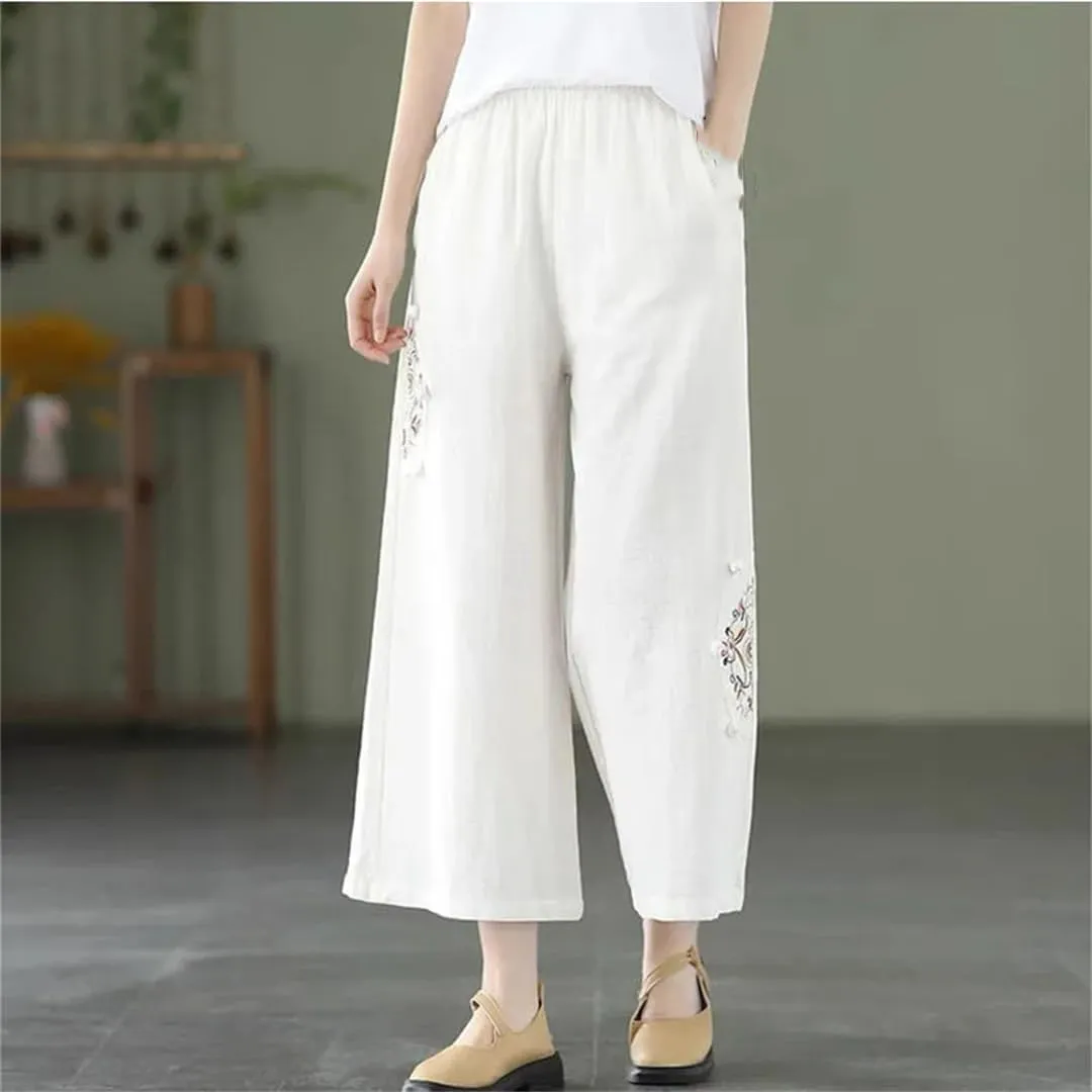 Dndrdhfb Women's High-Waisted Wide-Leg Pants Thin Elastic Band Harem Pants Casual Straight Pants