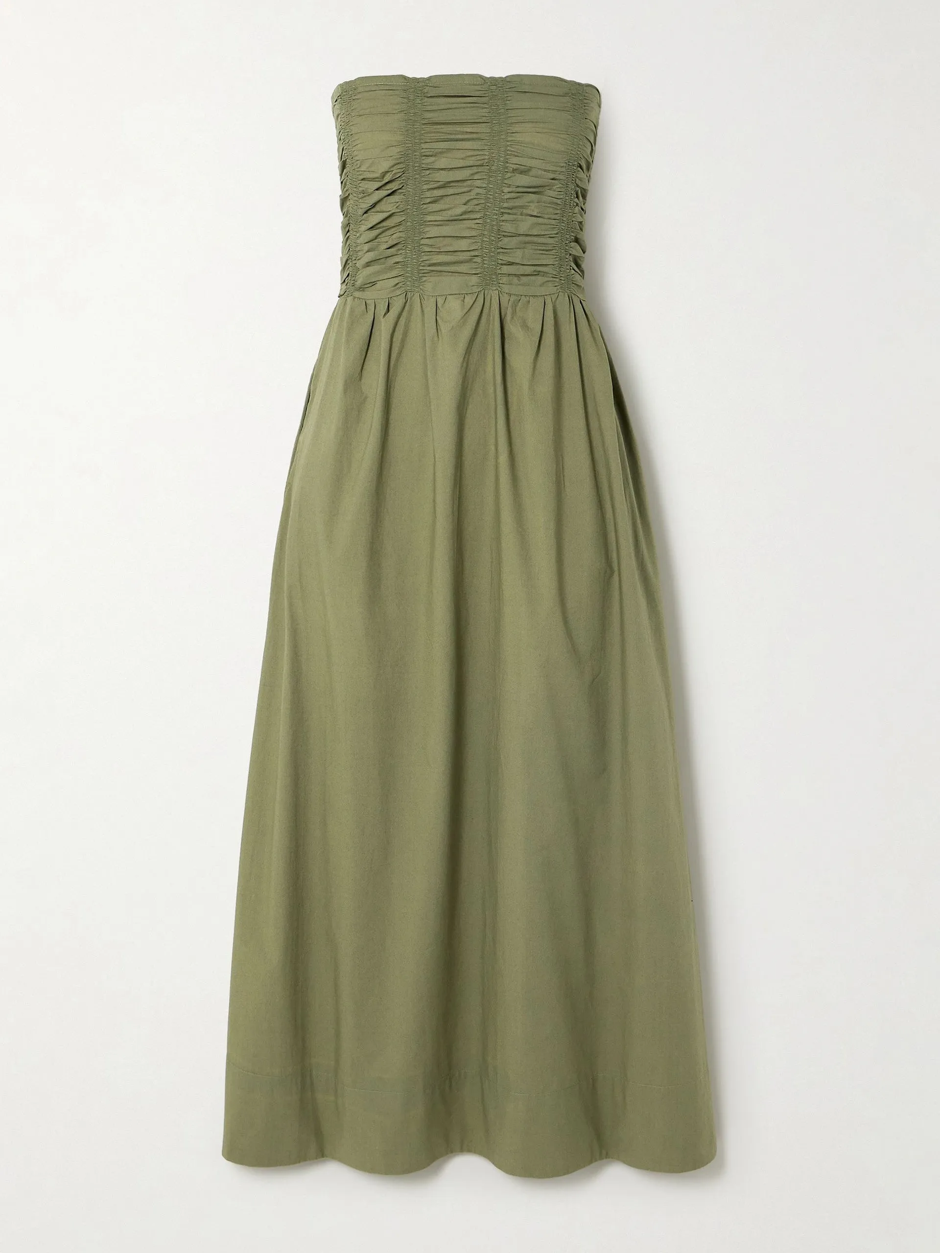 Dominquez smocked strapless organic cotton-poplin midi dress