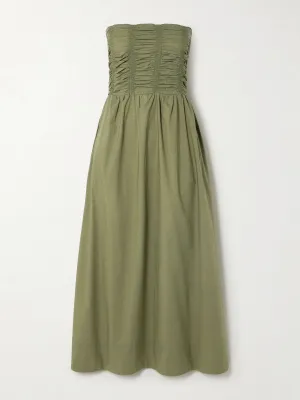 Dominquez smocked strapless organic cotton-poplin midi dress