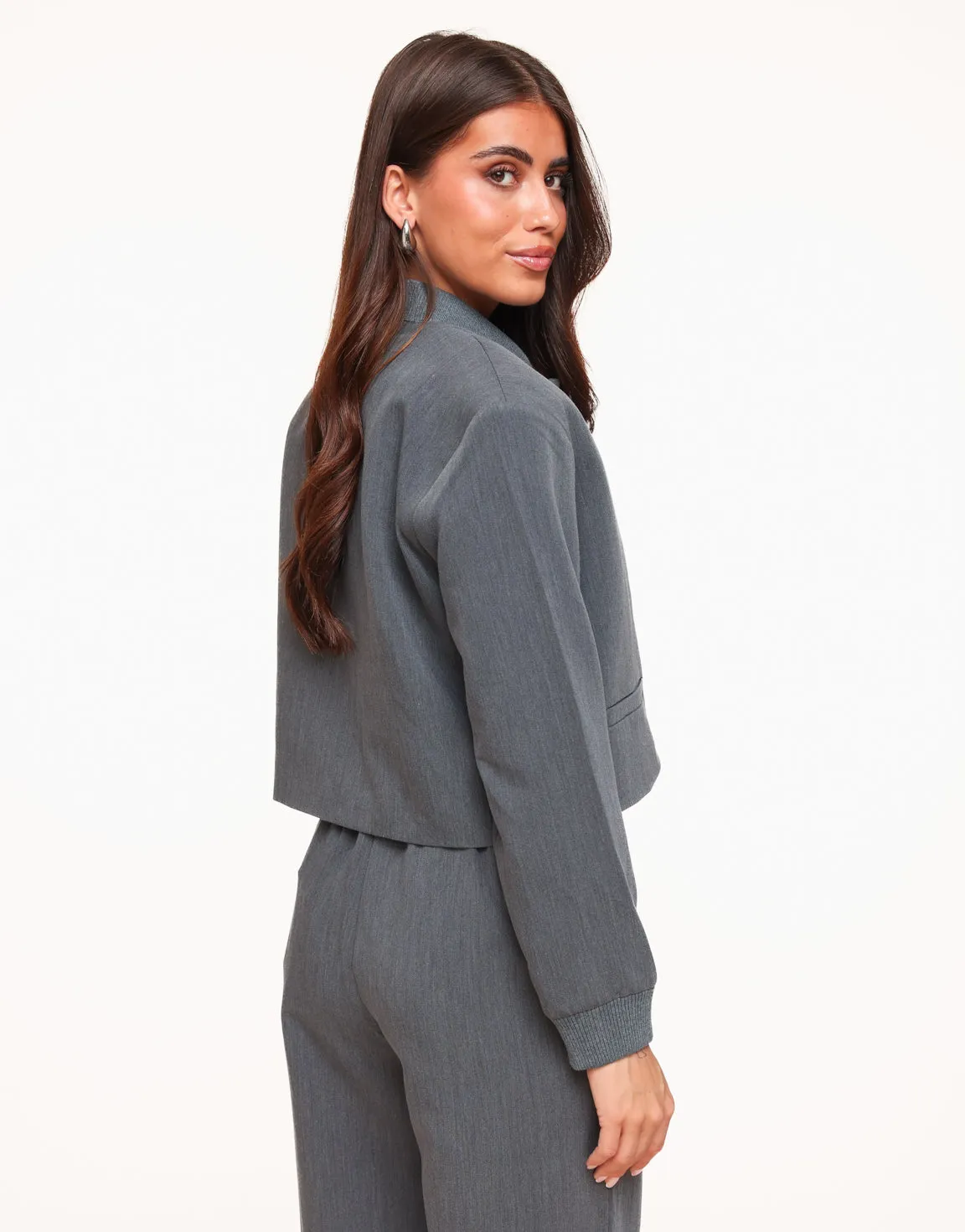 Donkergrijze Bomber Cropped Wijde - Jasje