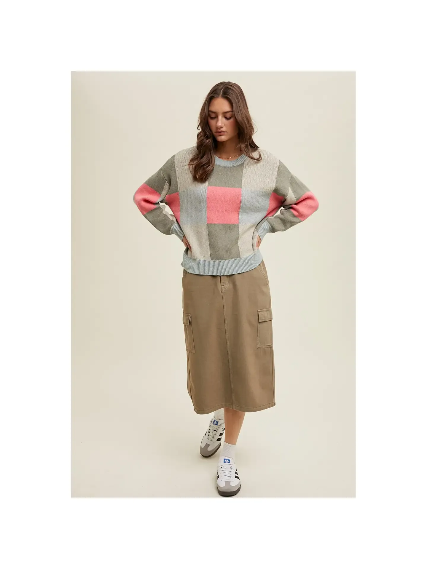 Dove/Punch Checkered Sweater