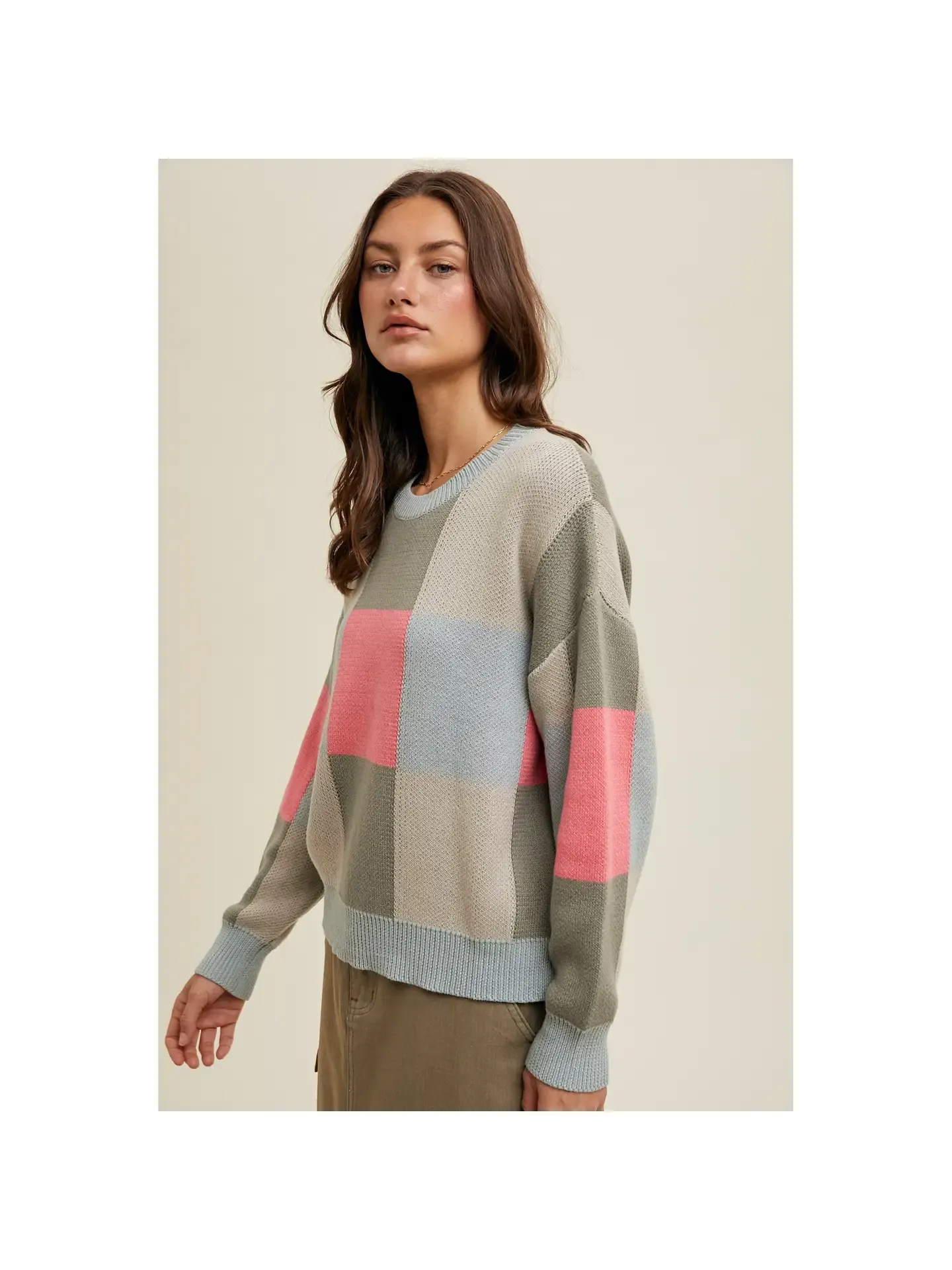 Dove/Punch Checkered Sweater