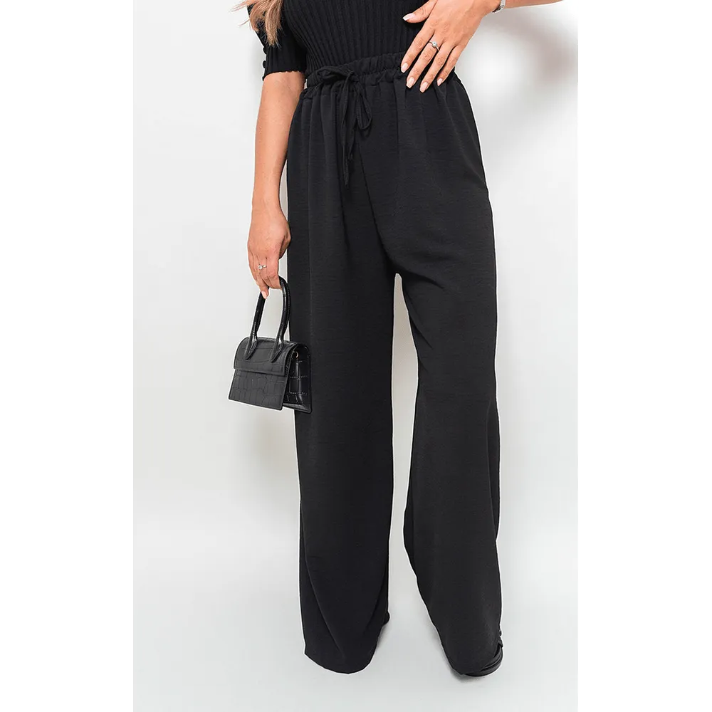 Drawstring Gathered Waist Wide Leg Trouser