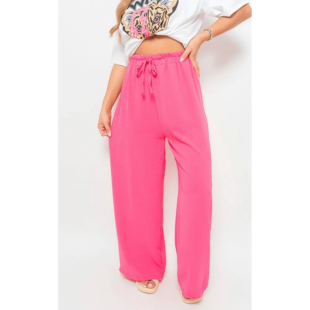 Drawstring Gathered Waist Wide Leg Trouser
