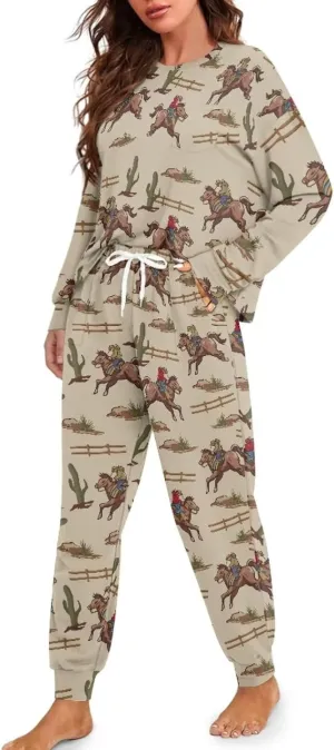 Drawstring Pajamas for Women Set 2 Piece Long Sleeve Pajama Sets Comfy Loungewear Pjs Trendy Cozy Sleepwear