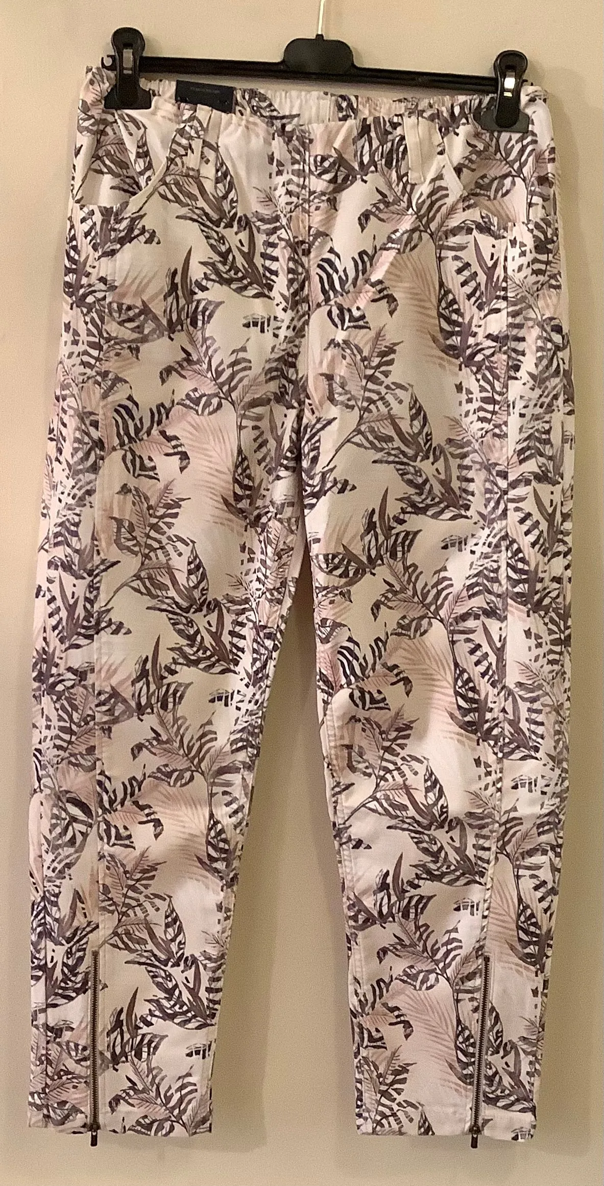 Dusty Pink and Brown Leaf Print Cropped Trousers- Laurie