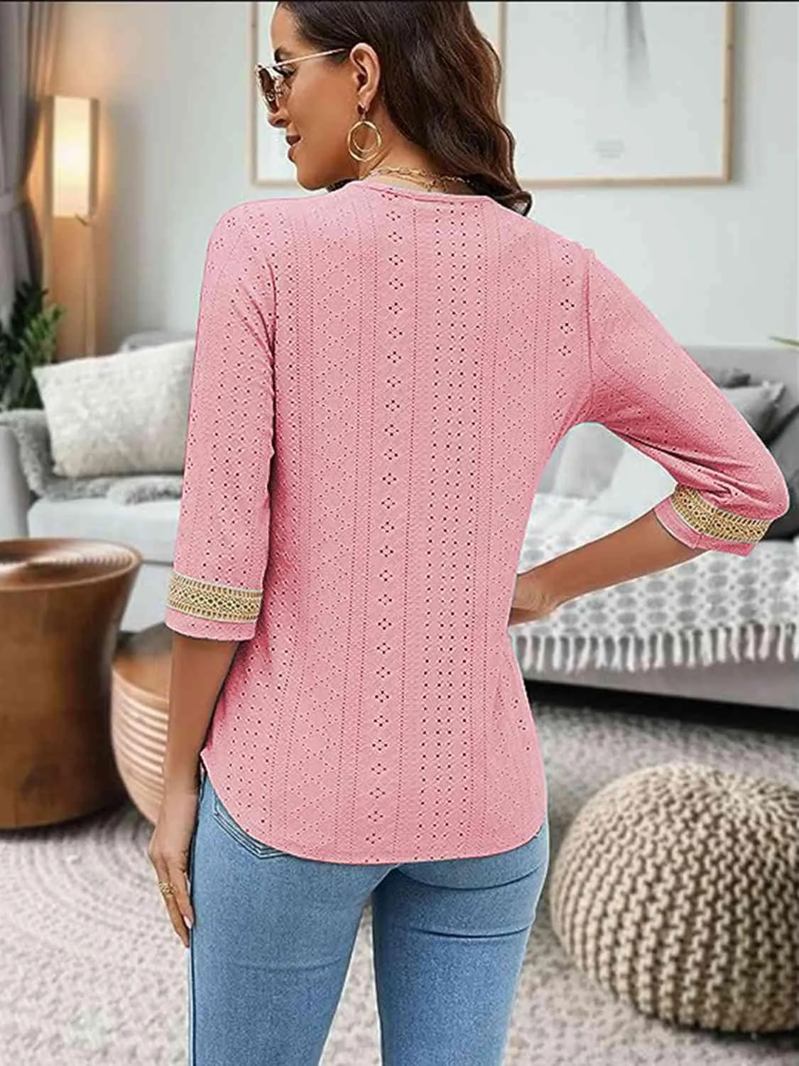 Easy Chic V-Neck Three Quarter Sleeve Blouse