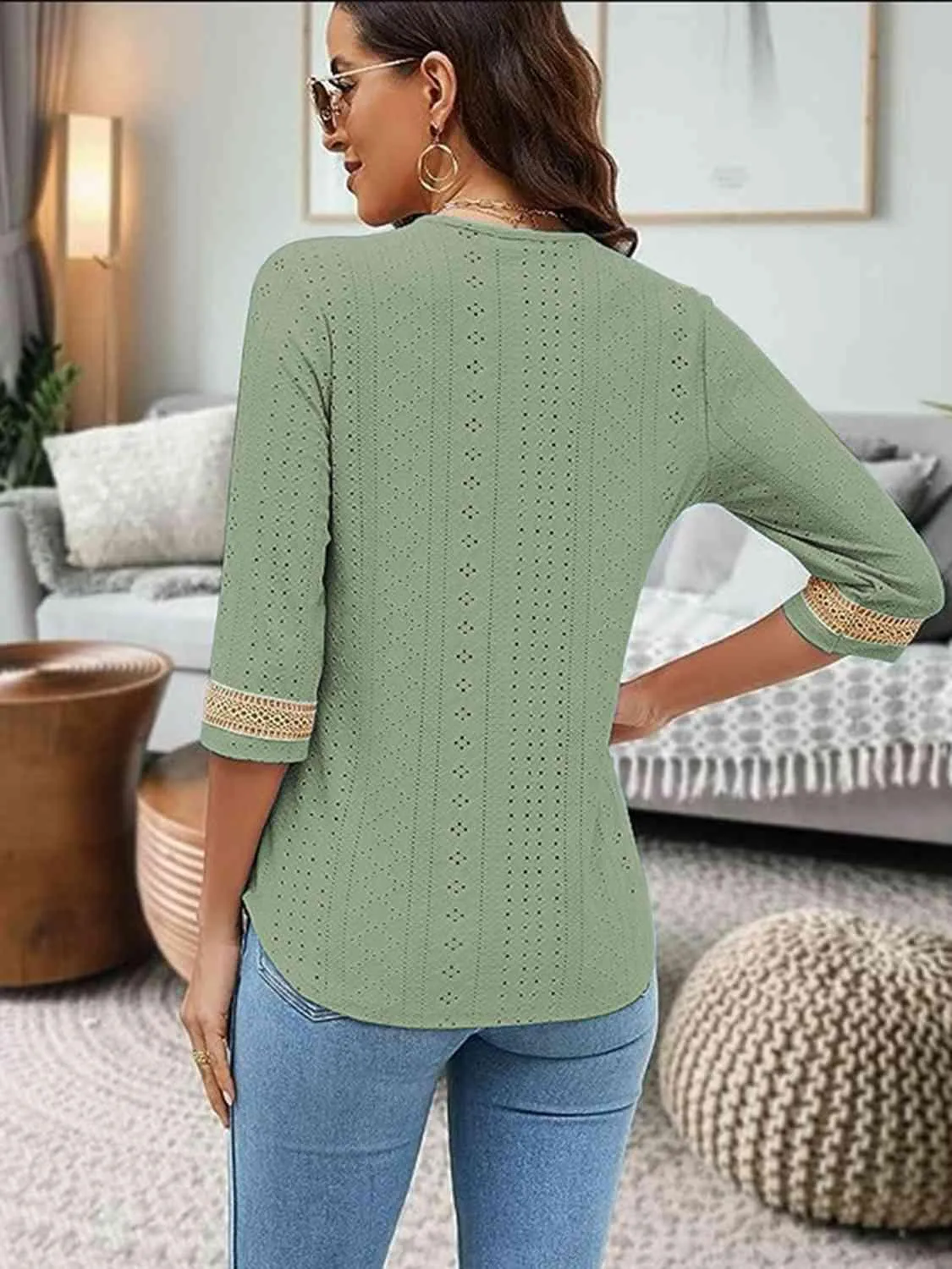 Easy Chic V-Neck Three Quarter Sleeve Blouse