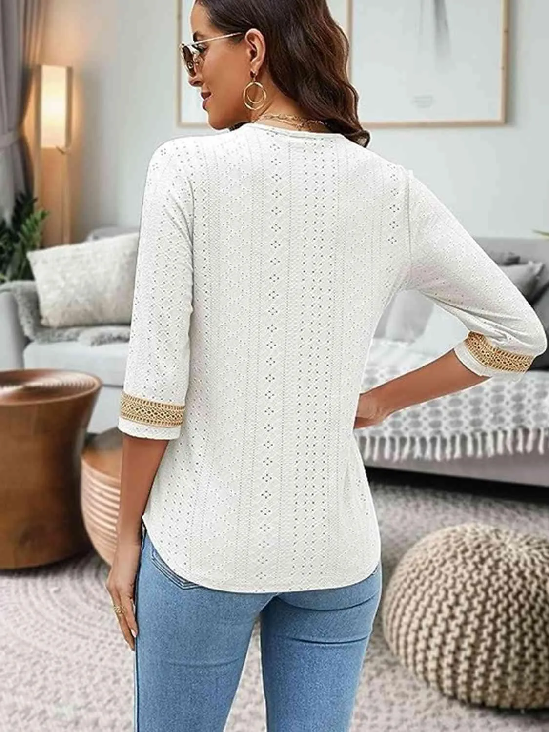 Easy Chic V-Neck Three Quarter Sleeve Blouse