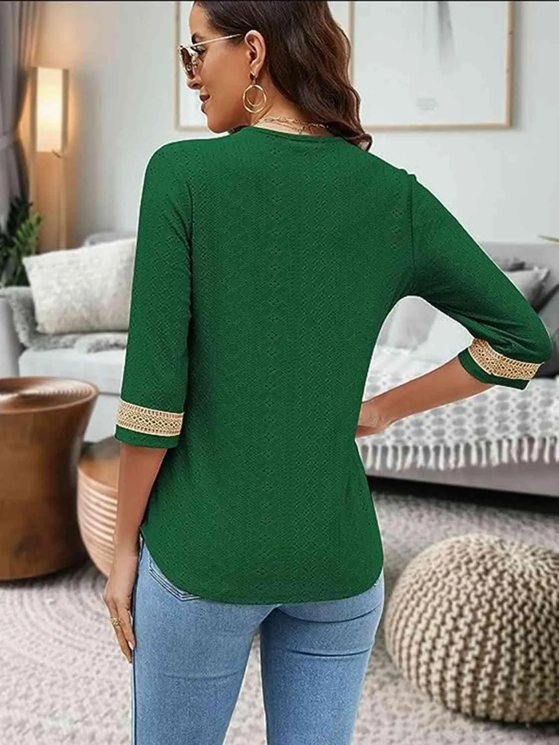Easy Chic V-Neck Three Quarter Sleeve Blouse