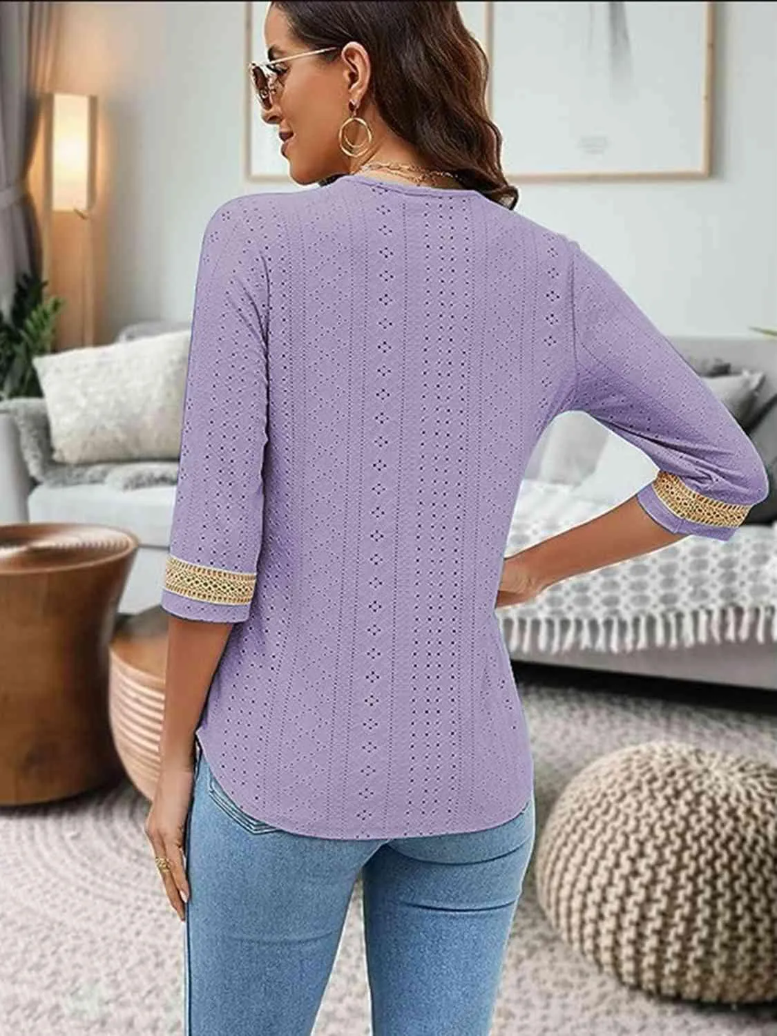 Easy Chic V-Neck Three Quarter Sleeve Blouse