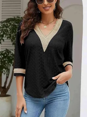 Easy Chic V-Neck Three Quarter Sleeve Blouse