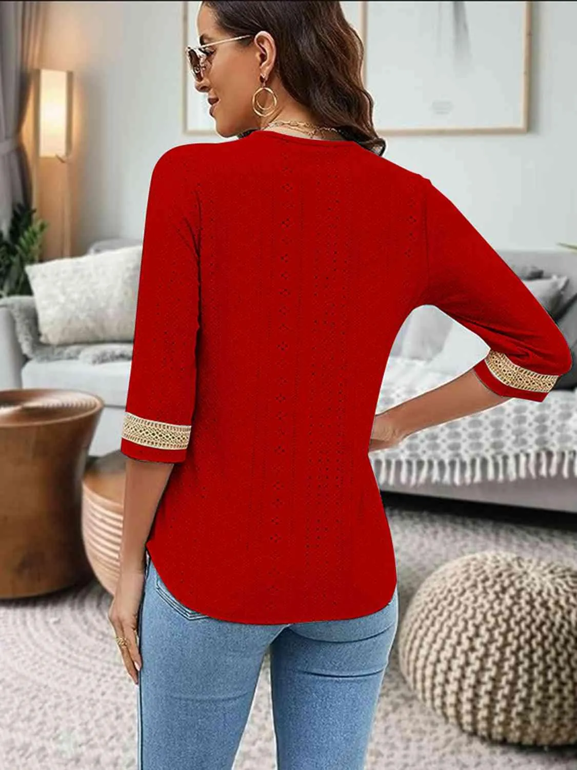 Easy Chic V-Neck Three Quarter Sleeve Blouse
