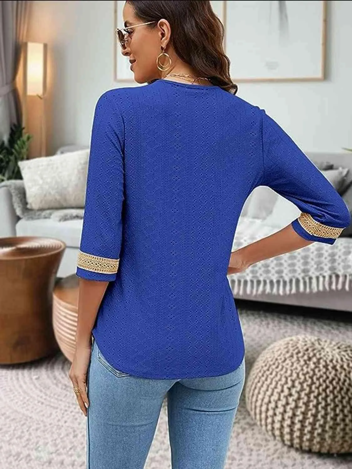 Easy Chic V-Neck Three Quarter Sleeve Blouse