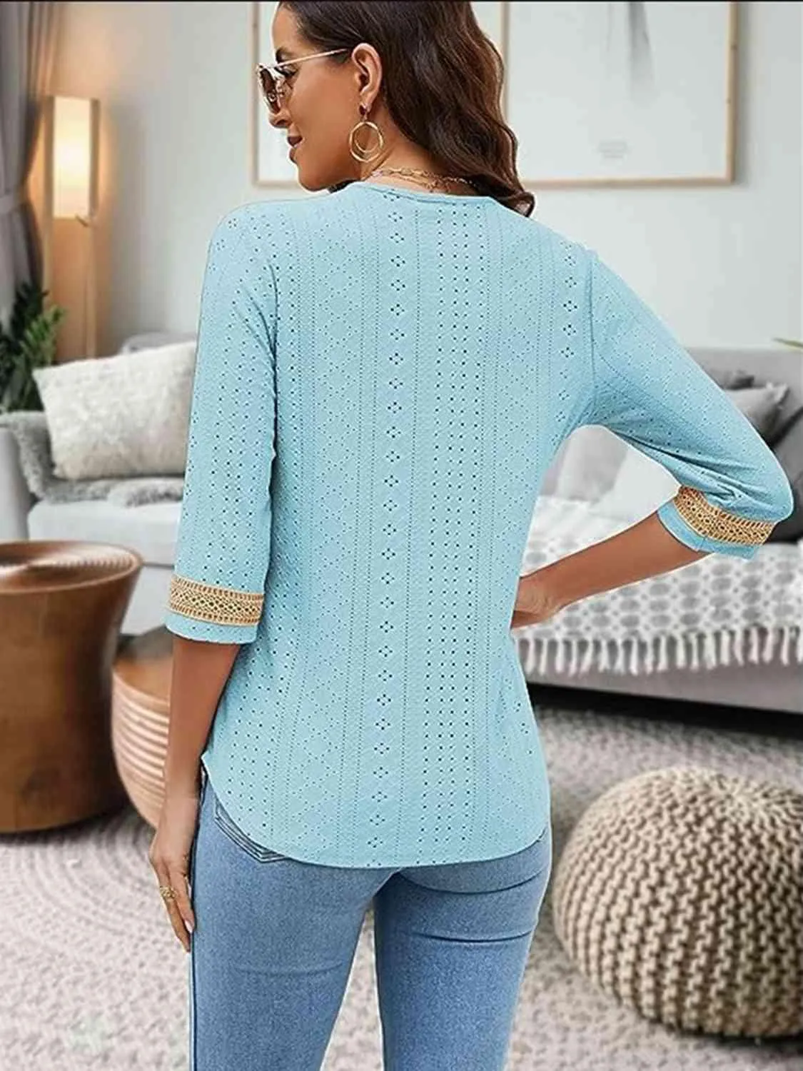 Easy Chic V-Neck Three Quarter Sleeve Blouse