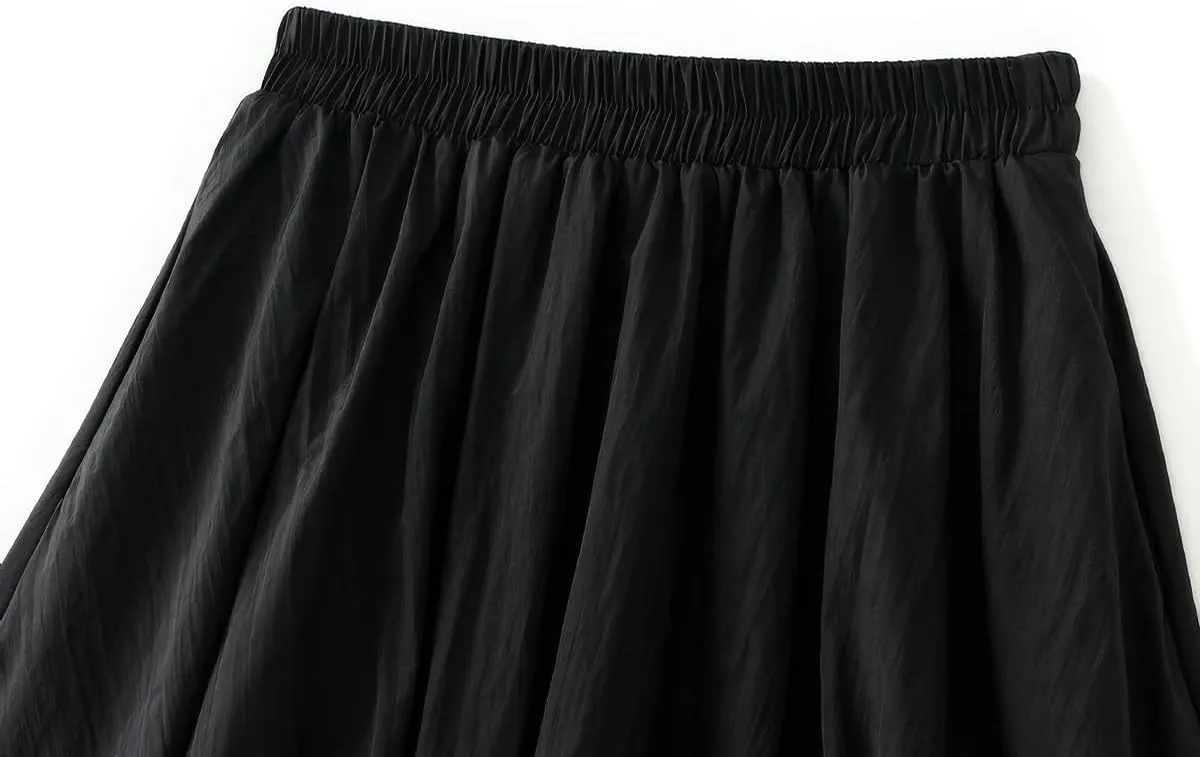 ebossy Women's High Elastic Waist Pleated Cinch Bottom A-line Bohemian Midi Skirts with Pockets