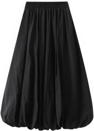 ebossy Women's High Elastic Waist Pleated Cinch Bottom A-line Bohemian Midi Skirts with Pockets