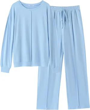 Ekouaer Pajama Sets for Women 2 Piece Lounge Sets Long Sleeve Sleepwear Top and Pants Cozy Pjs Loungewear with Pockets S-XXL
