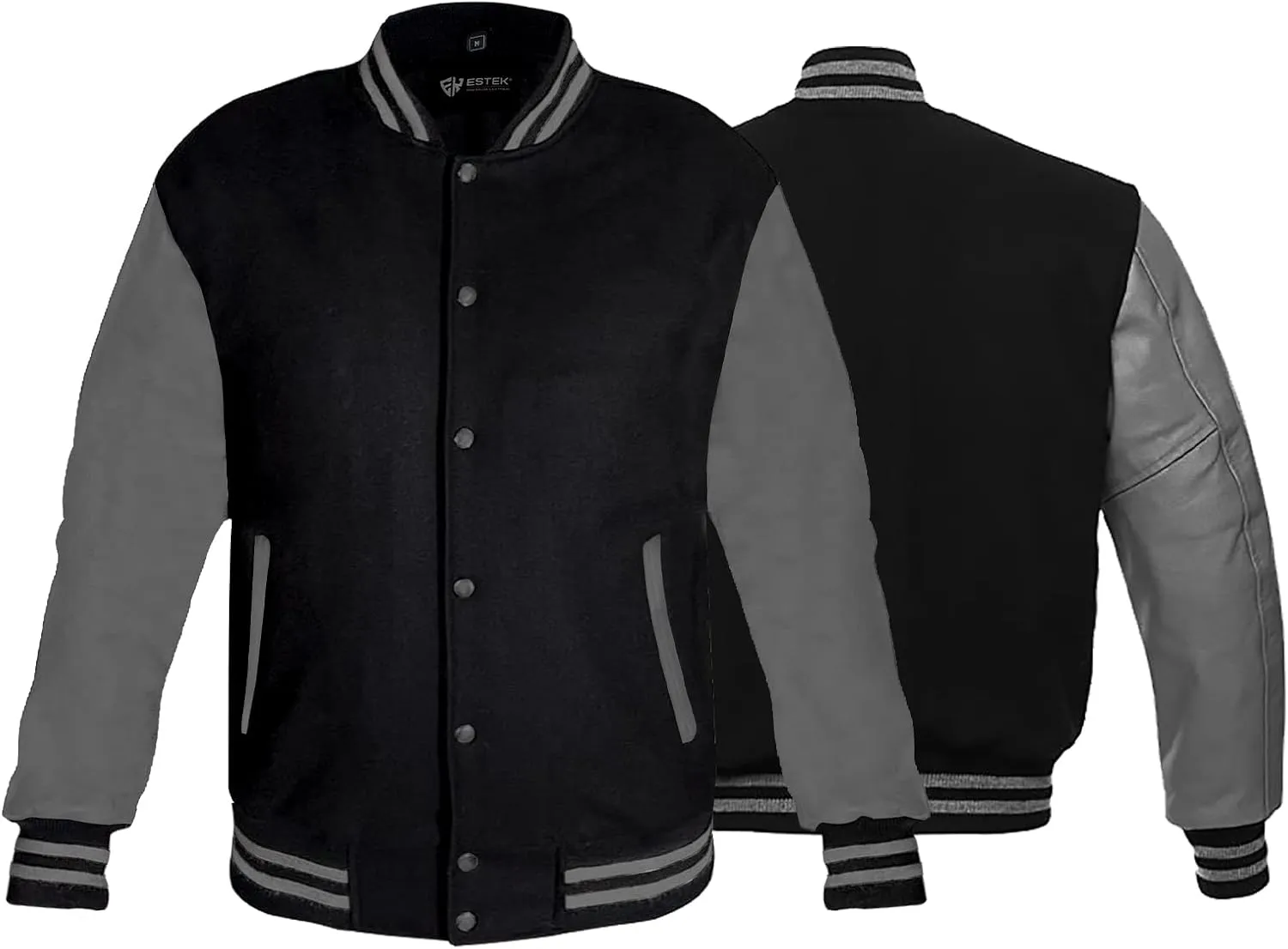 ESTEK Letterman Jackets Premium men's Varsity Jacket for School College Baseball Bomber Jacket with Genuine Leather Sleeves