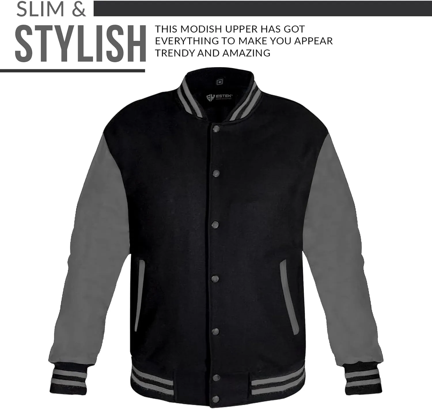 ESTEK Letterman Jackets Premium men's Varsity Jacket for School College Baseball Bomber Jacket with Genuine Leather Sleeves