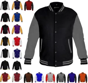 ESTEK Letterman Jackets Premium men's Varsity Jacket for School College Baseball Bomber Jacket with Genuine Leather Sleeves