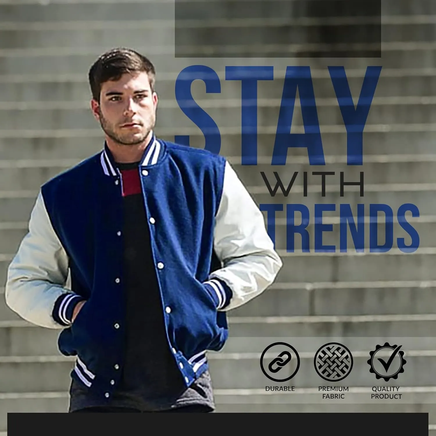 ESTEK Letterman Jackets Premium men's Varsity Jacket for School College Baseball Bomber Jacket with Genuine Leather Sleeves
