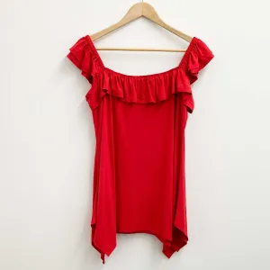 Evans Red Sharkbite Hem Ruffle Trim Soft Stretch Top UK 18