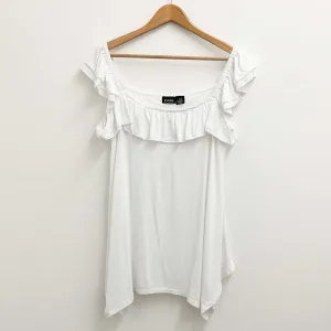 Evans White Ruffle Trim Stretch Jersey Top UK 18
